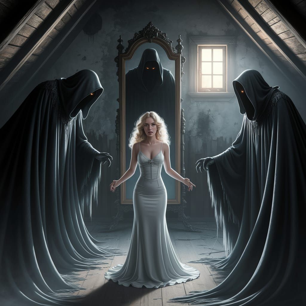 Sinister Entities Emerge from Antique Mirror in Dark Attic S...