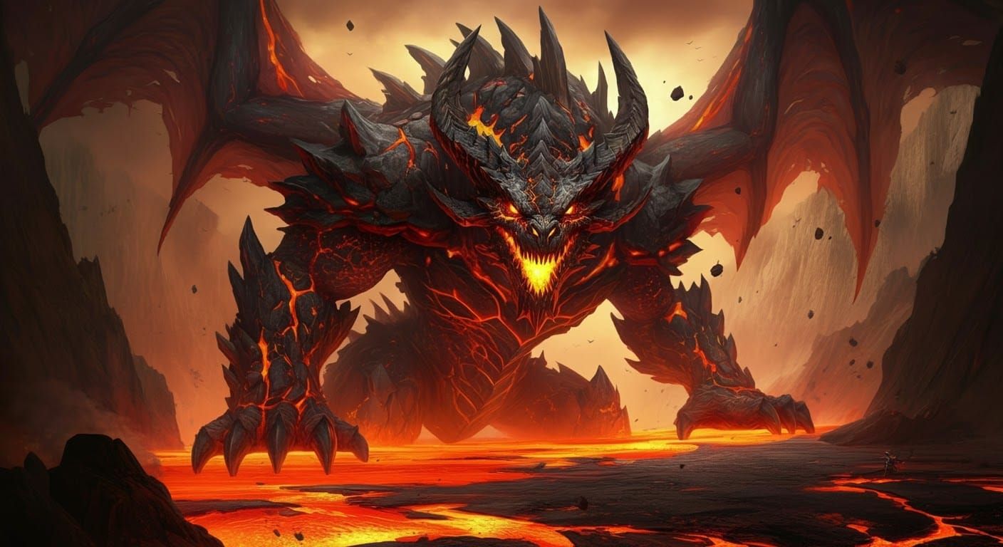 Primordus, the Volcanic Dragon Erupts from a Magma Chasm