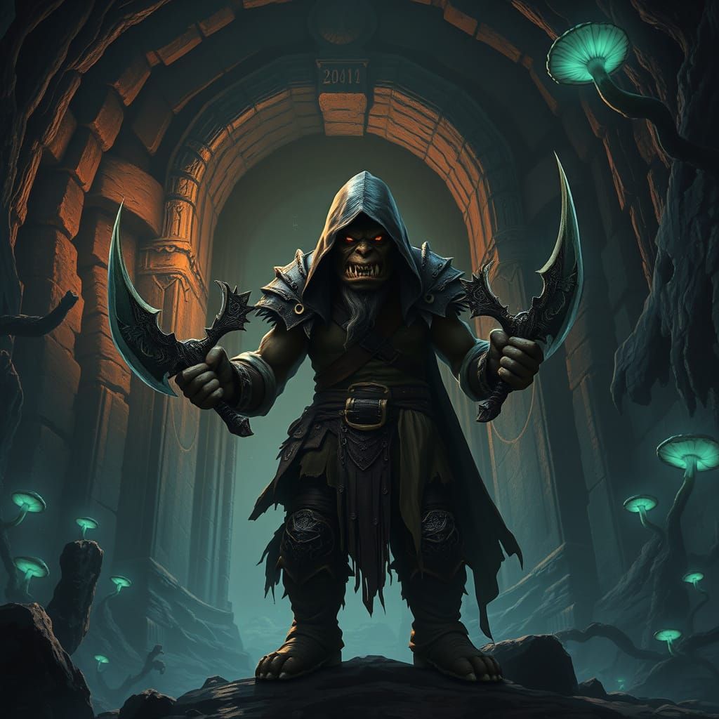 Surreal Troll Rogue Lurks in Dungeon Shadows