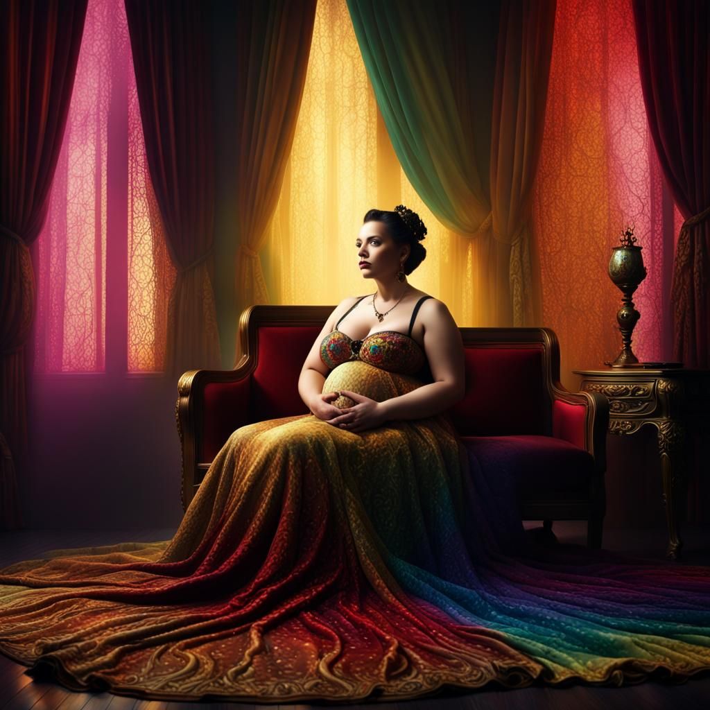 Pregnant Queen in Rainbow Light: Fantasy Concept Art