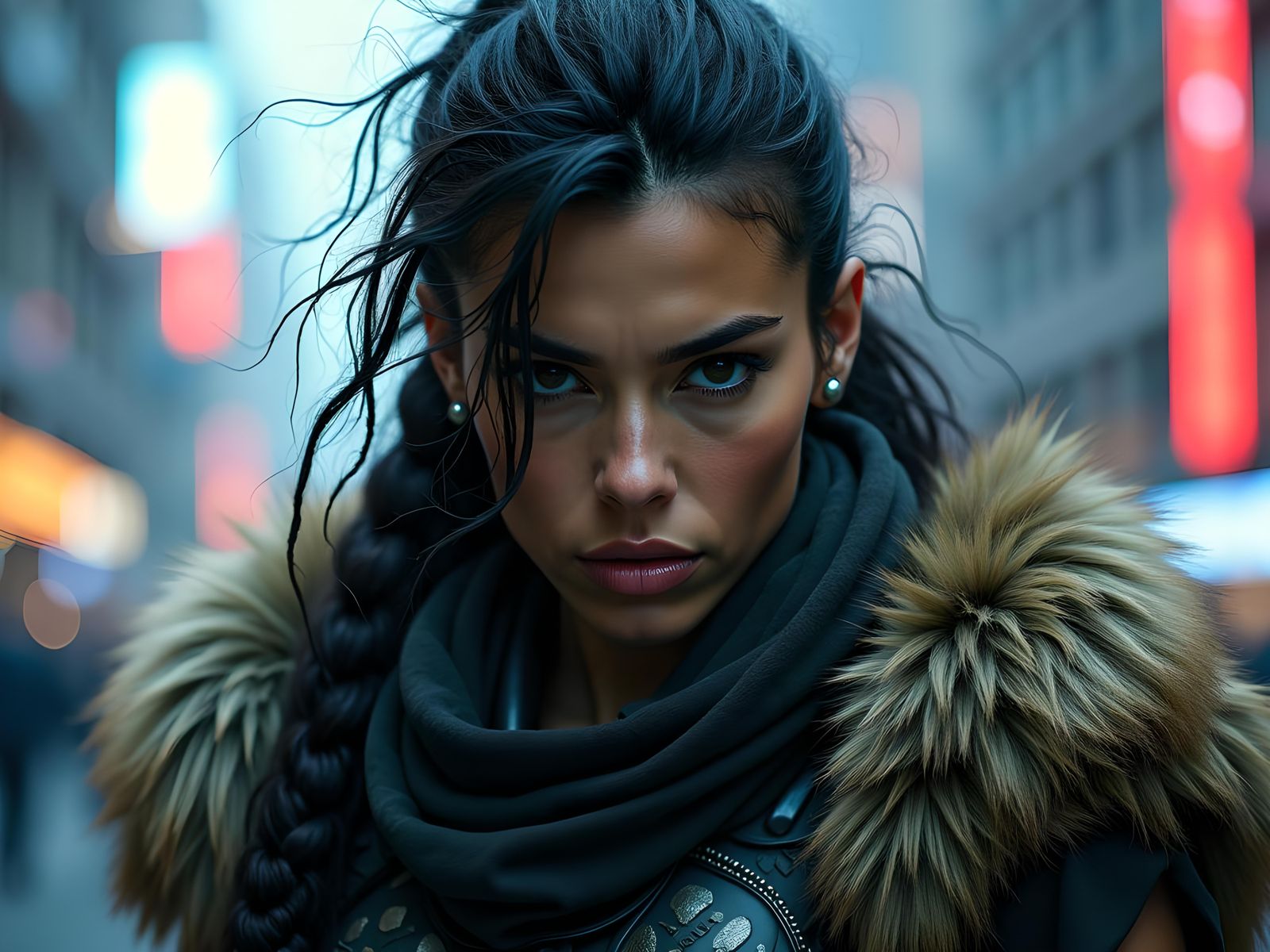 Futuristic Barbarian Woman in Urban Metal Style