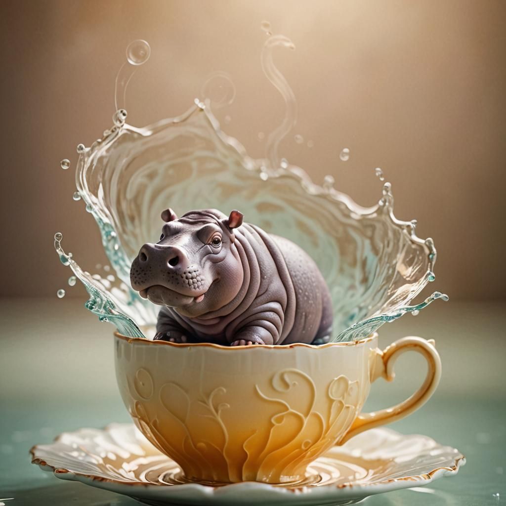 Hippo Swims in Teacup: Surreal Macro Photograph