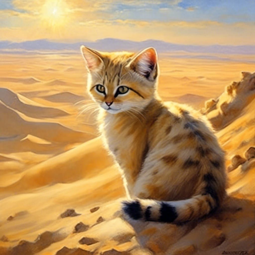 Adorable Sandcat in Desert, Romantic Academia Aesthetic