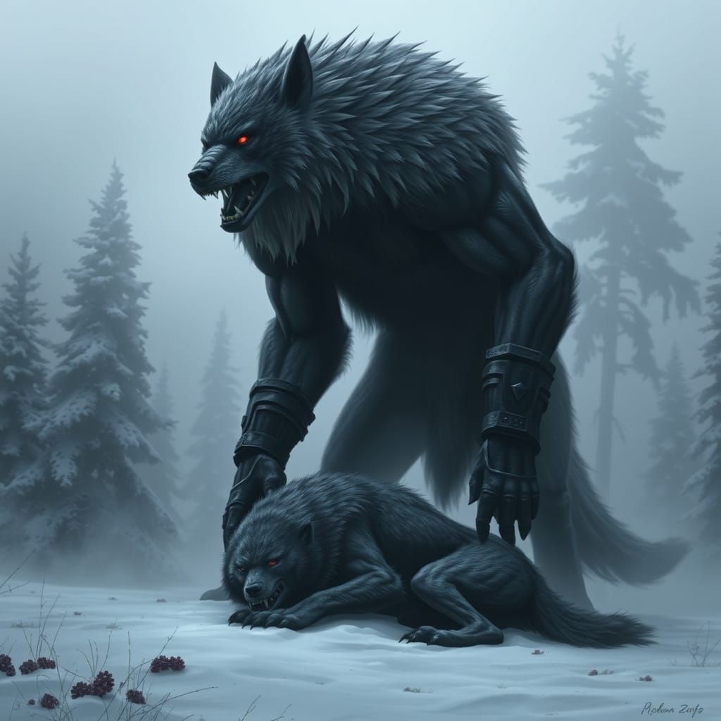 Majestic Werewolf Dominates Dark Forest Landscape