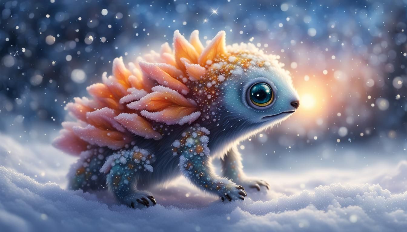 Fantasy Flower Creature in Snowstorm: Detailed Oil Painting