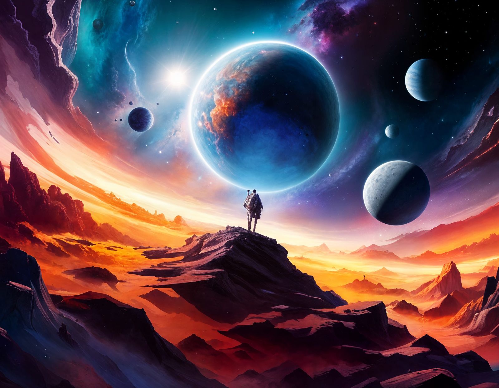 Epic Space Exploration in Watercolor Style