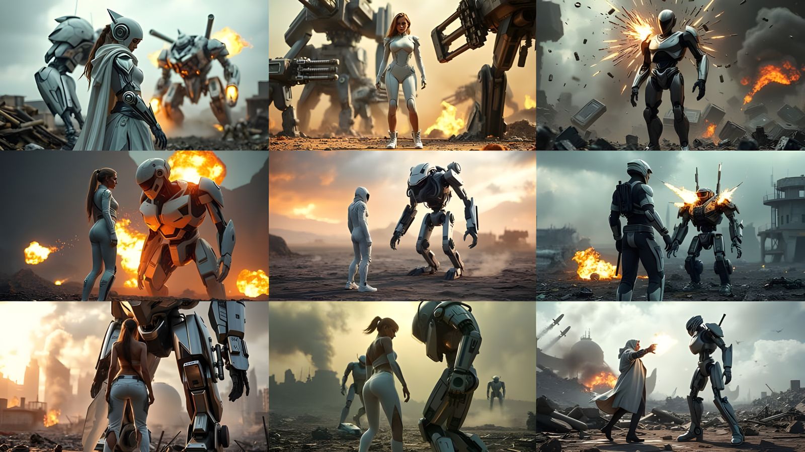 Futuristic Tank Battles Robot in Apocalyptic War Zone