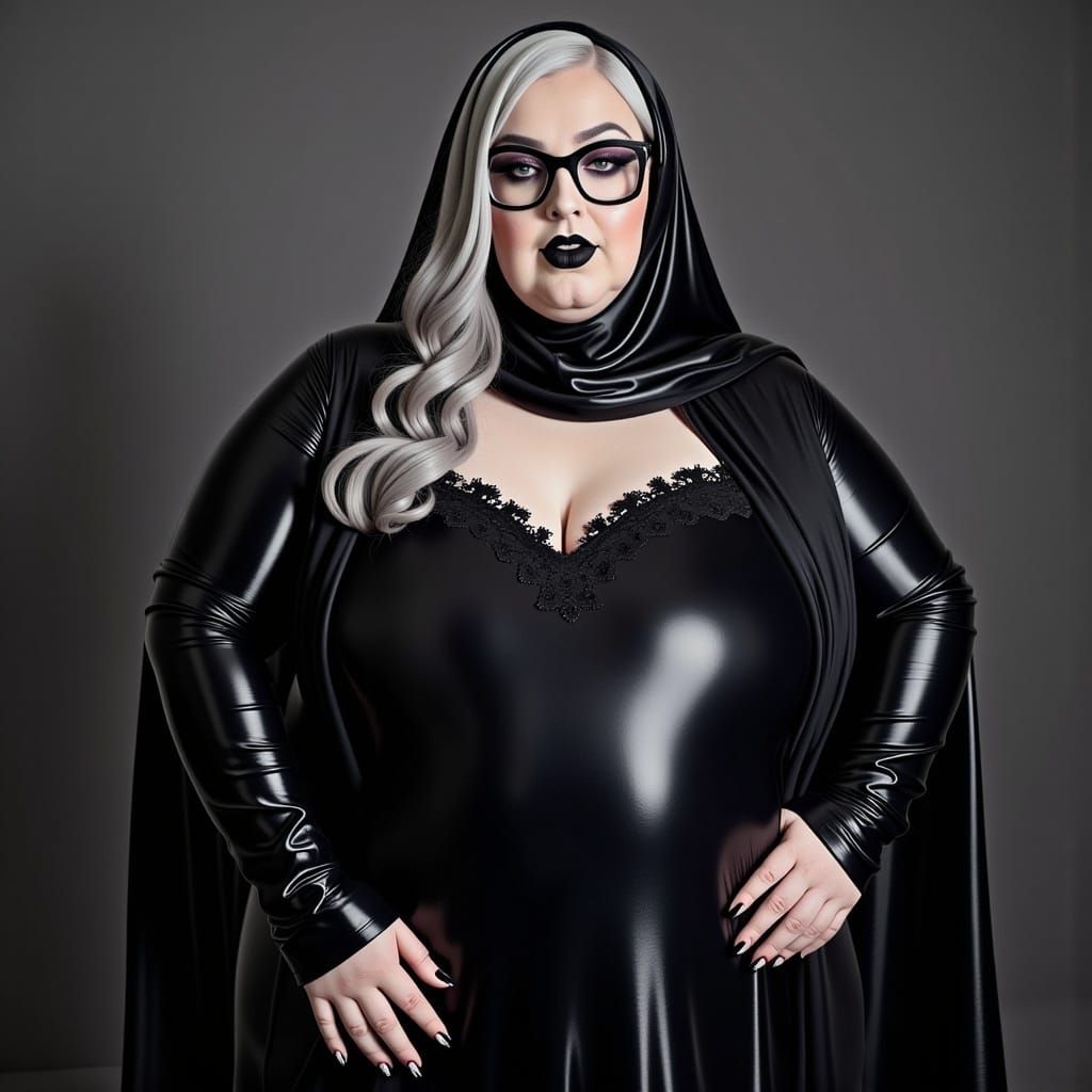 Curvaceous Granny in Lace Catsuit and Niqab