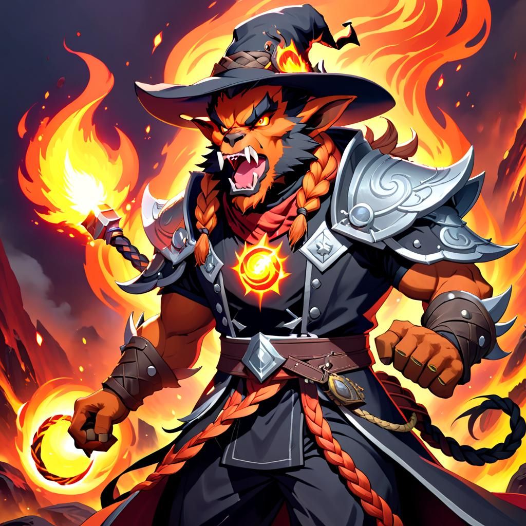 Bugbear Warlock Casting Fiery Eldritch Blast