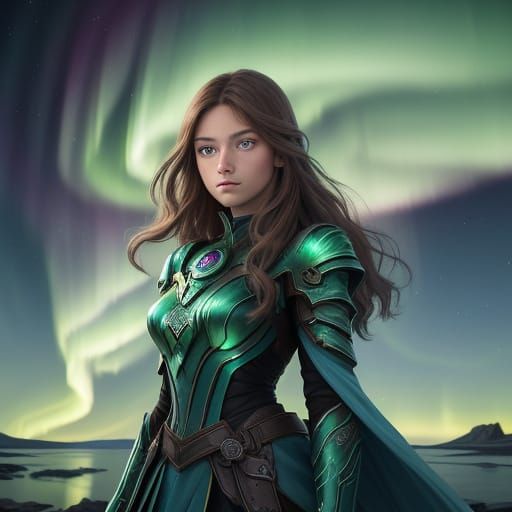 Girl Under Ethereal Northern Lights