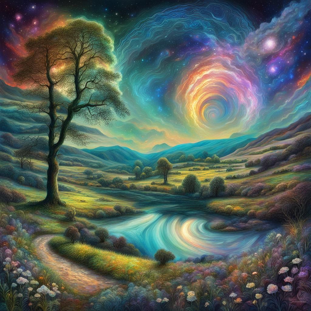 Astral English Landscape in Mixed Media