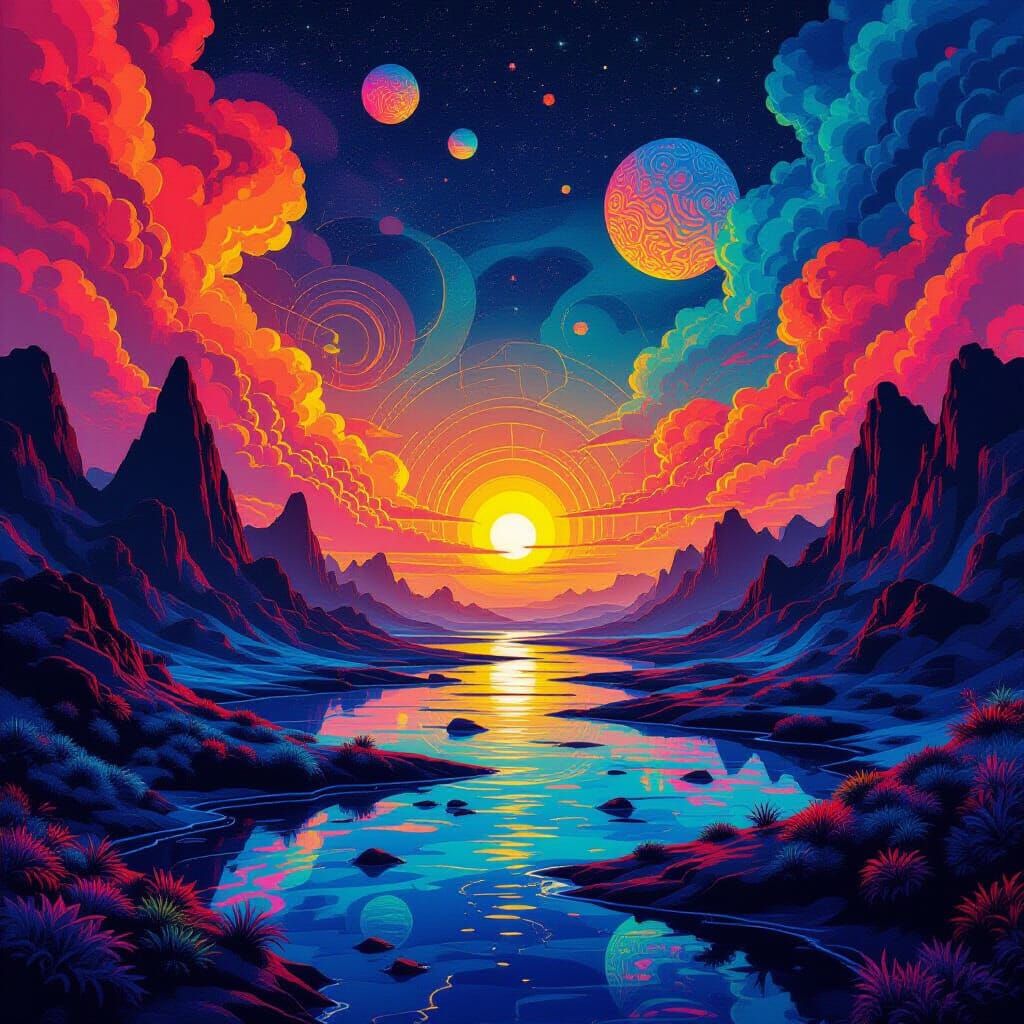 Surreal Dreamscape with Neurographic Patterns and Optical Il...