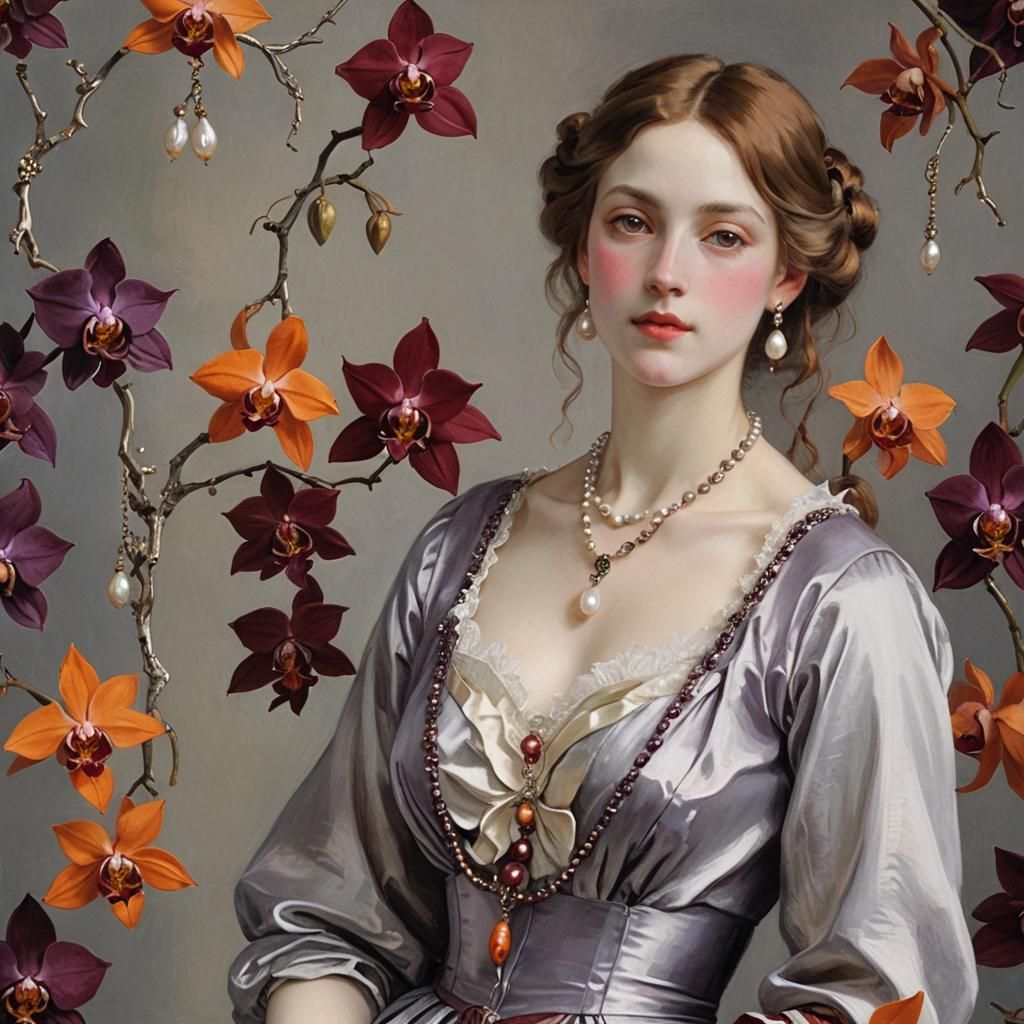 Anime Woman with Pearl Necklace in Impressionist Style