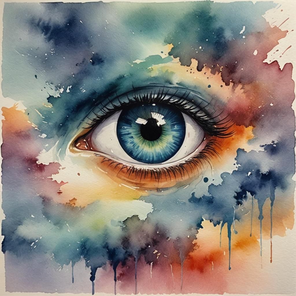 Surreal Eye in Sky Watercolor Color Gradient