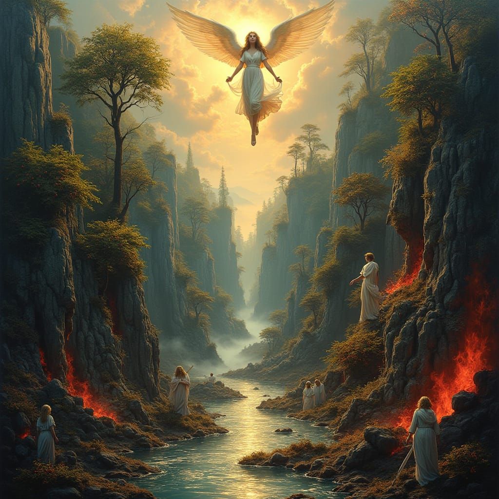 Surreal Landscape of Heaven and Hell in Dark, Gothic Style