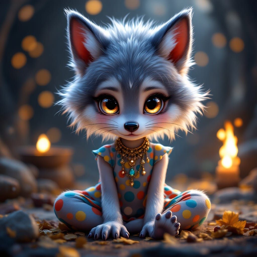 Chibi Werewolf Girl Portrait in Oil Realism