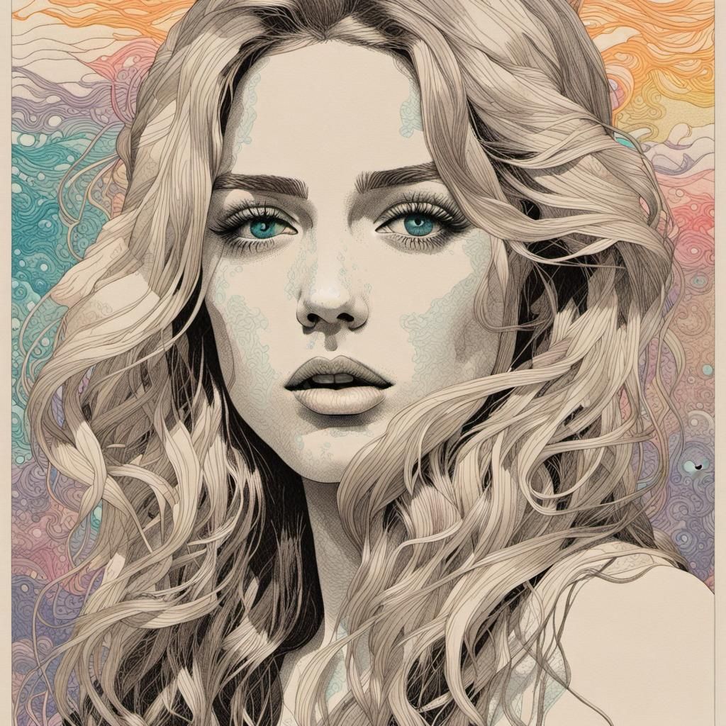 Beautiful Woman in Intaglio Engraving Style