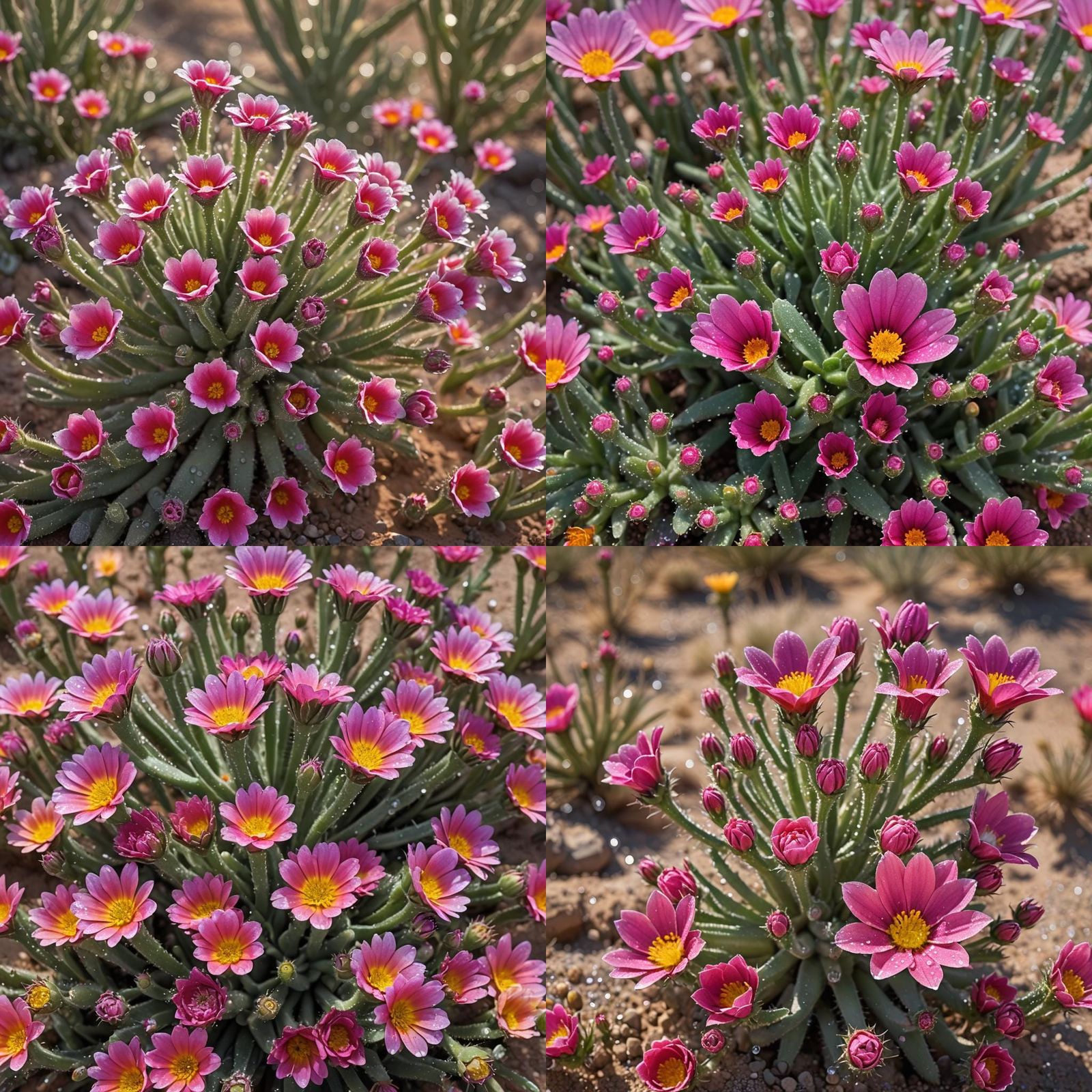 Hyperrealistic Colorful Desert Flower with Dew Drops
