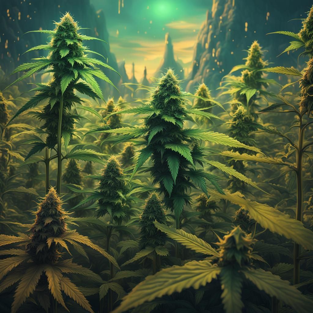 Fantastical Cannabis Matte Painting in Deep Color