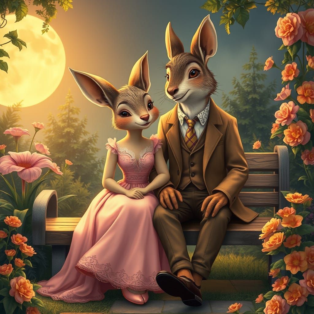 Whimsical Animal Lovers in Moonlit Garden