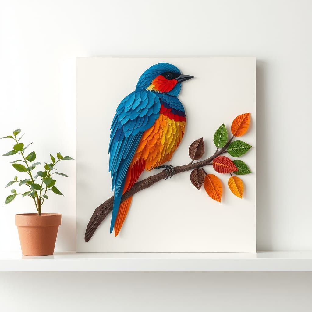 Colorful Bird Paper Collage Art