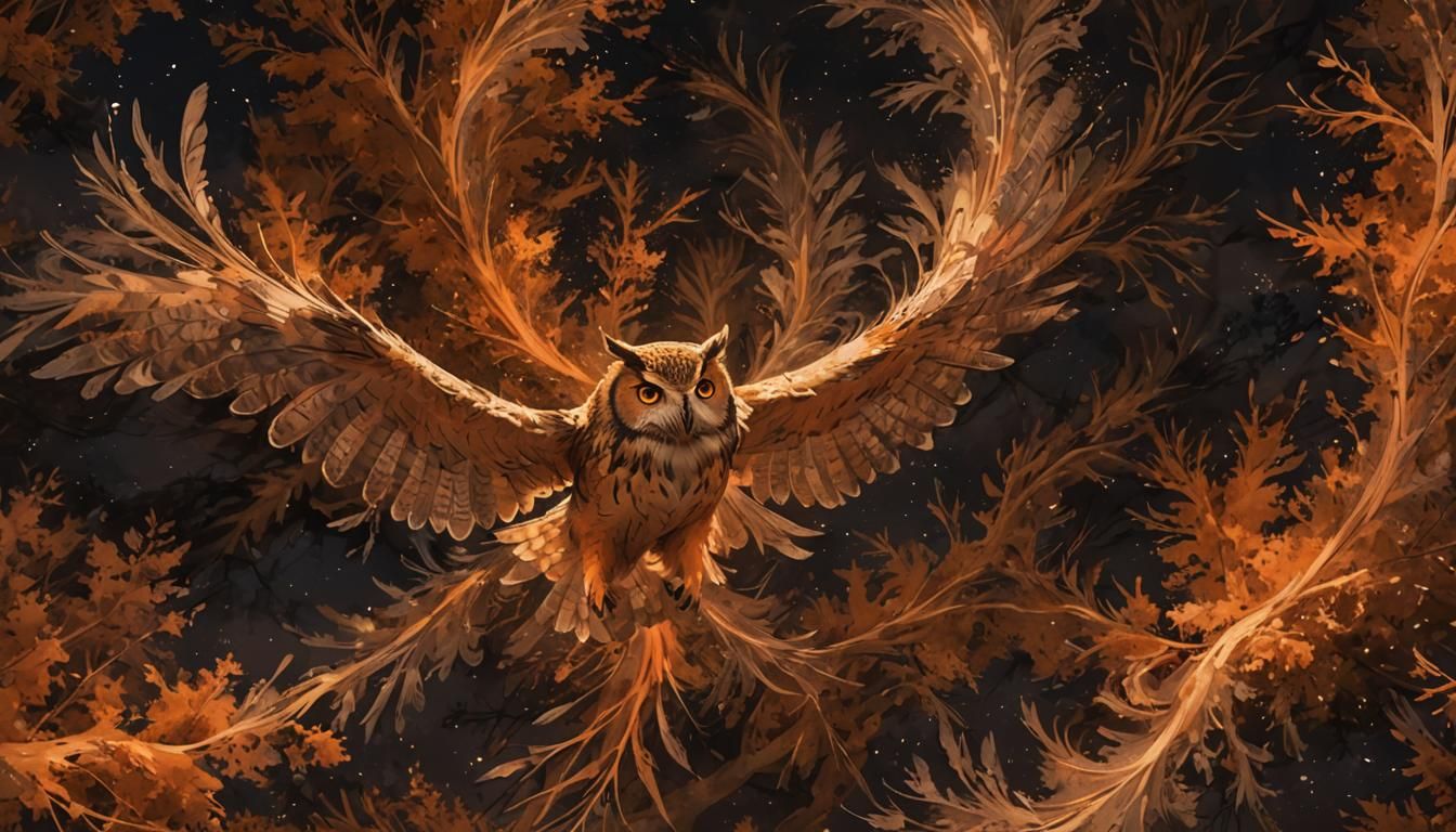 Anime Owl in Wind with Watercolor Background