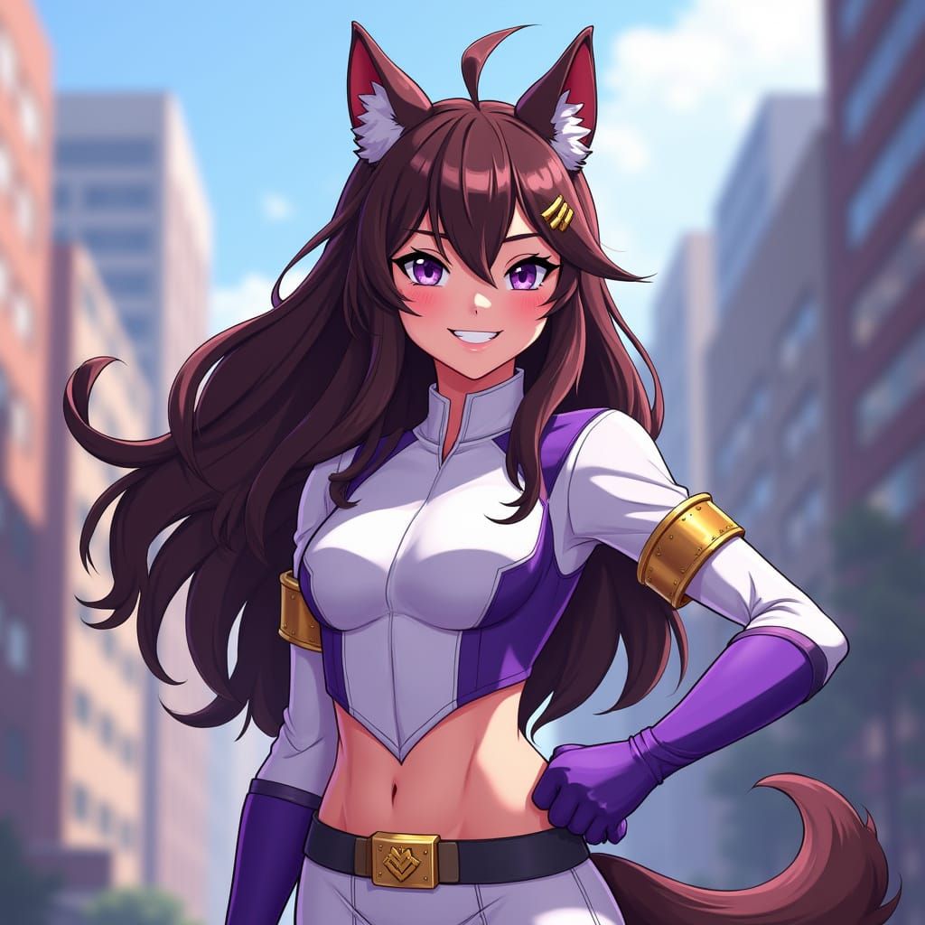 Heroic Young Girl with Wolf Ears and Vibrant Cel-Shaded Styl...