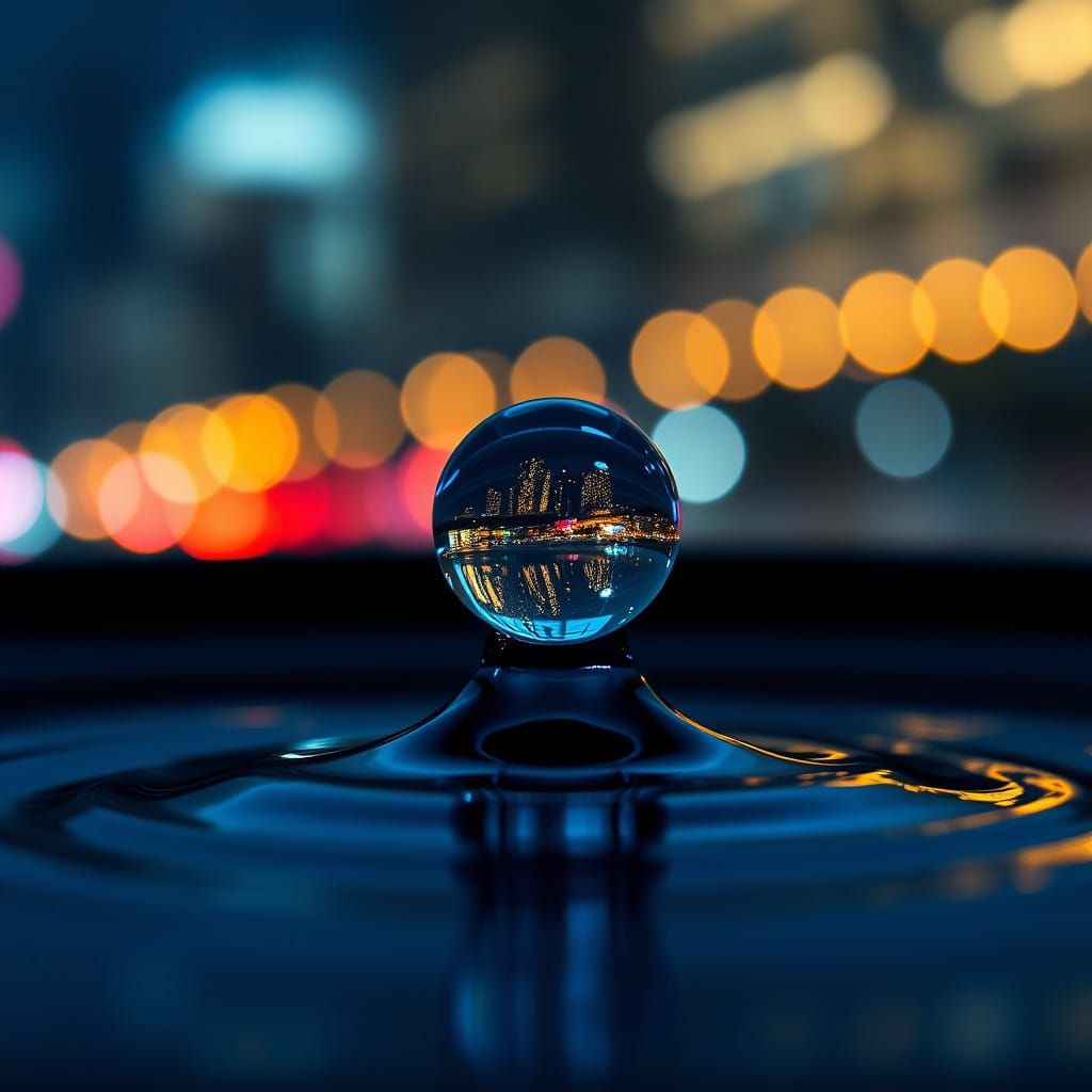 Crystal City Reflected in Pristine Droplet