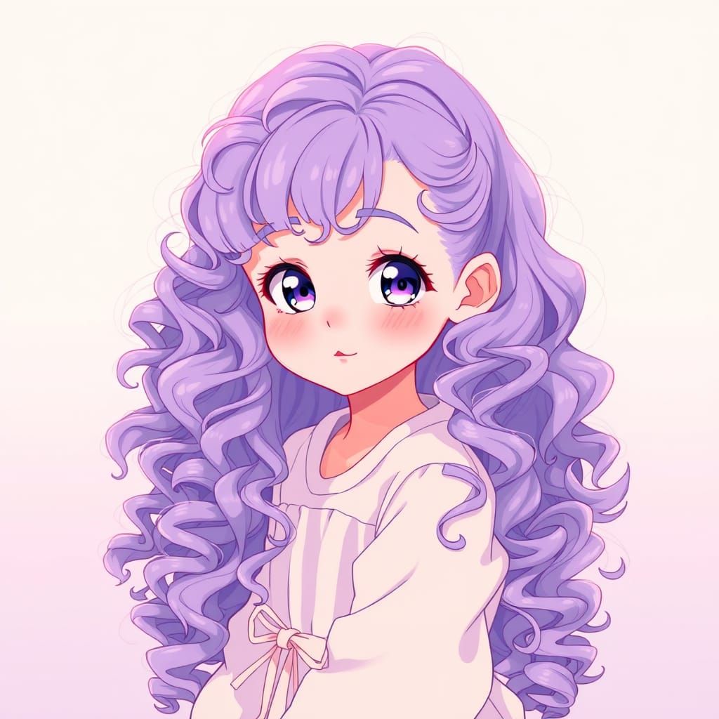Little Girl with Lilac Hair in Manga Style