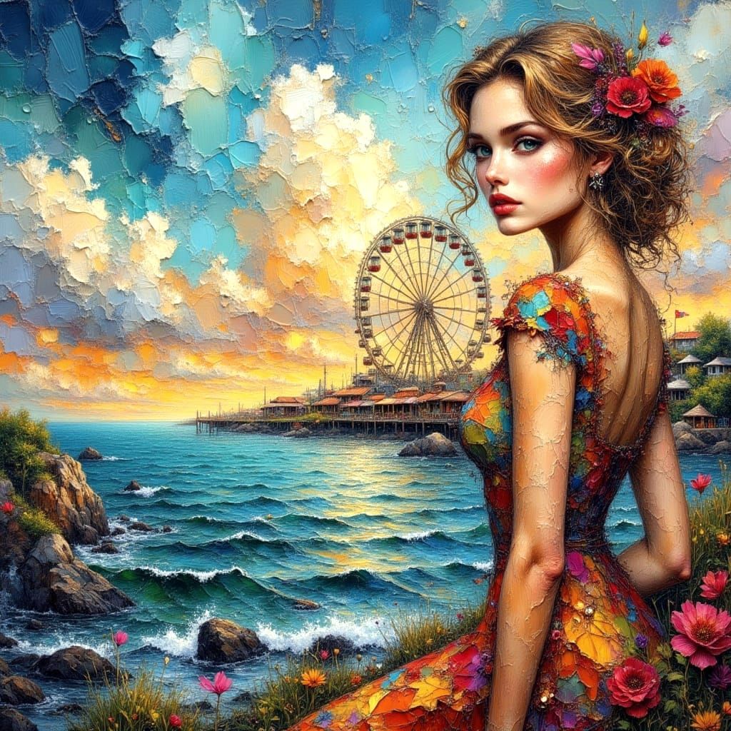 Vintage Carnival Scene in Impasto Style