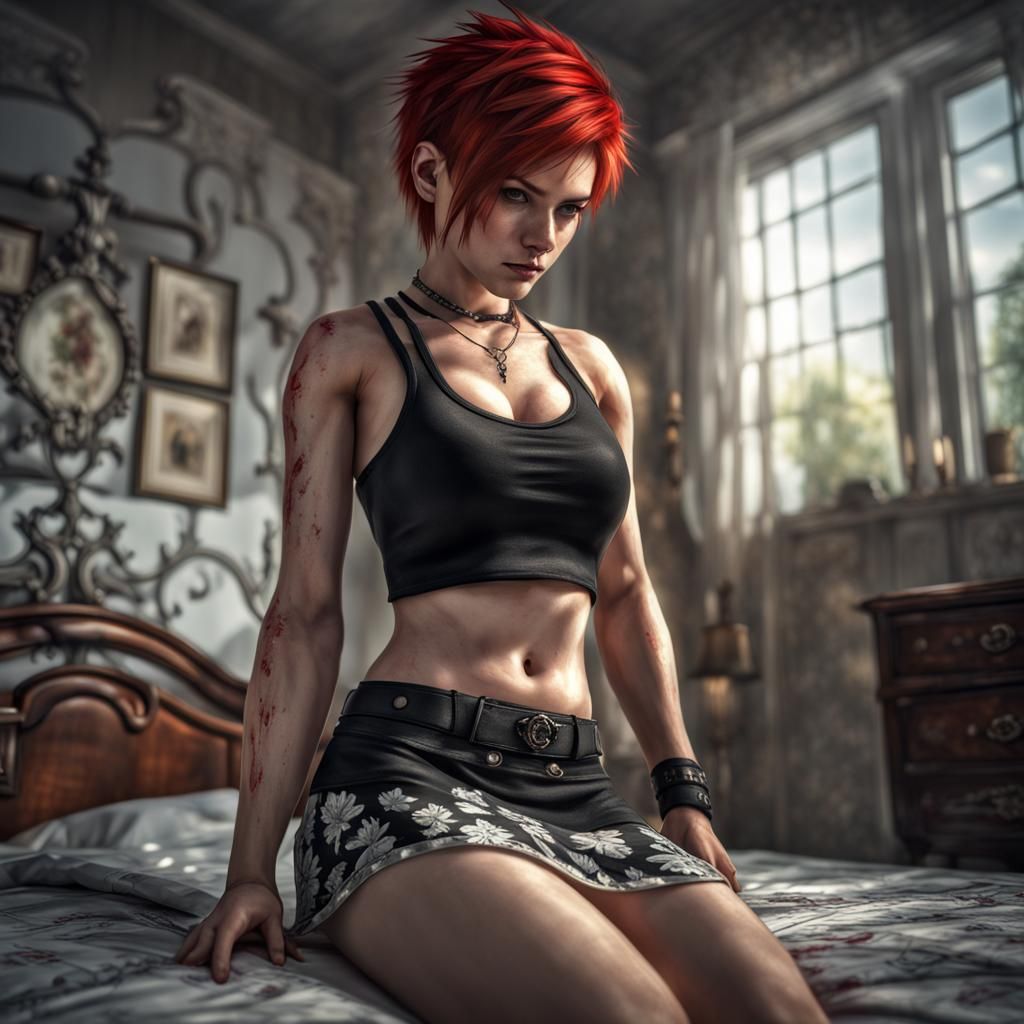 Hyperrealistic Female Assassin in Bedroom
