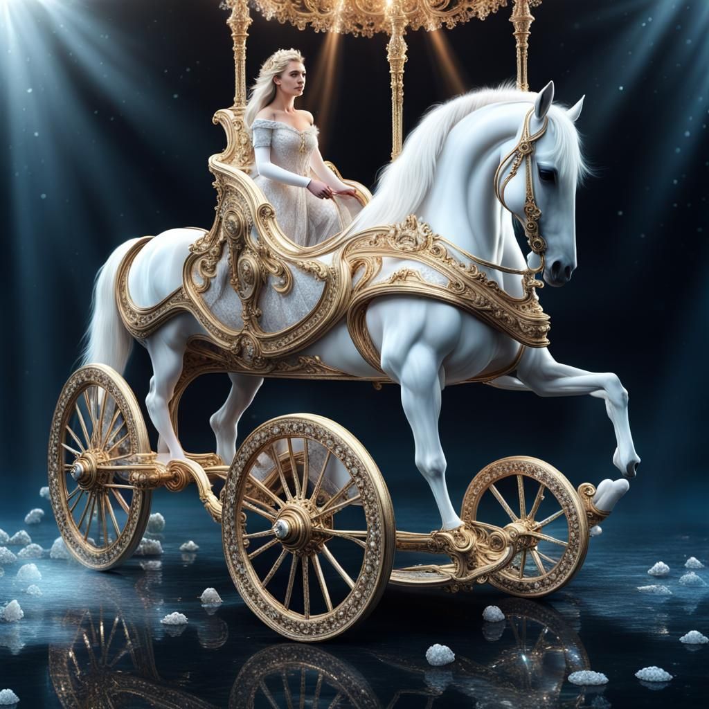 Cinderella's Crystal Chariot Pulled by White Horses