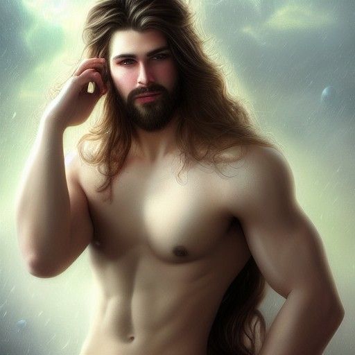 Detailed Fantasy Art of a Beautiful Man-God