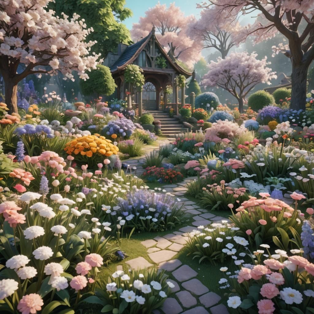 Ethereal Fantasy Garden in 3D Game Art Style