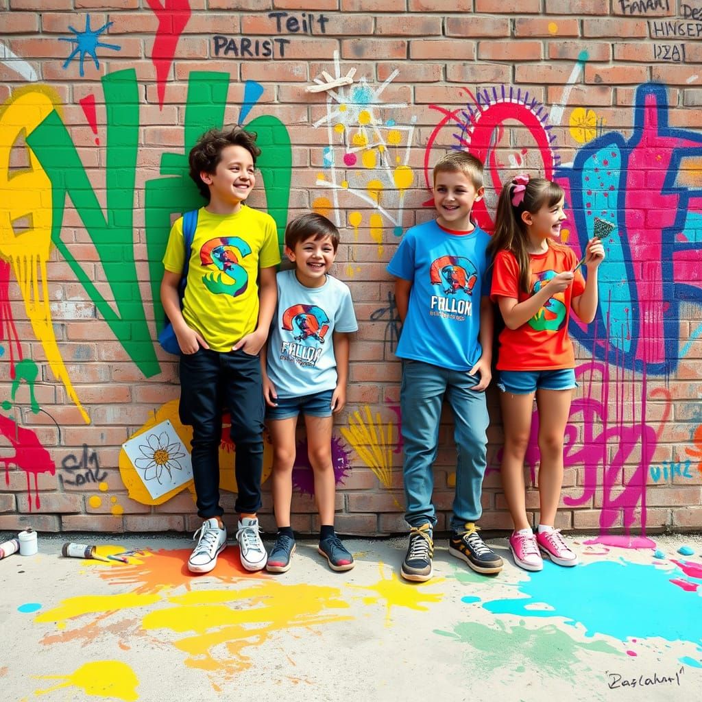 Middle School Friends Painting Murals as Digital Art