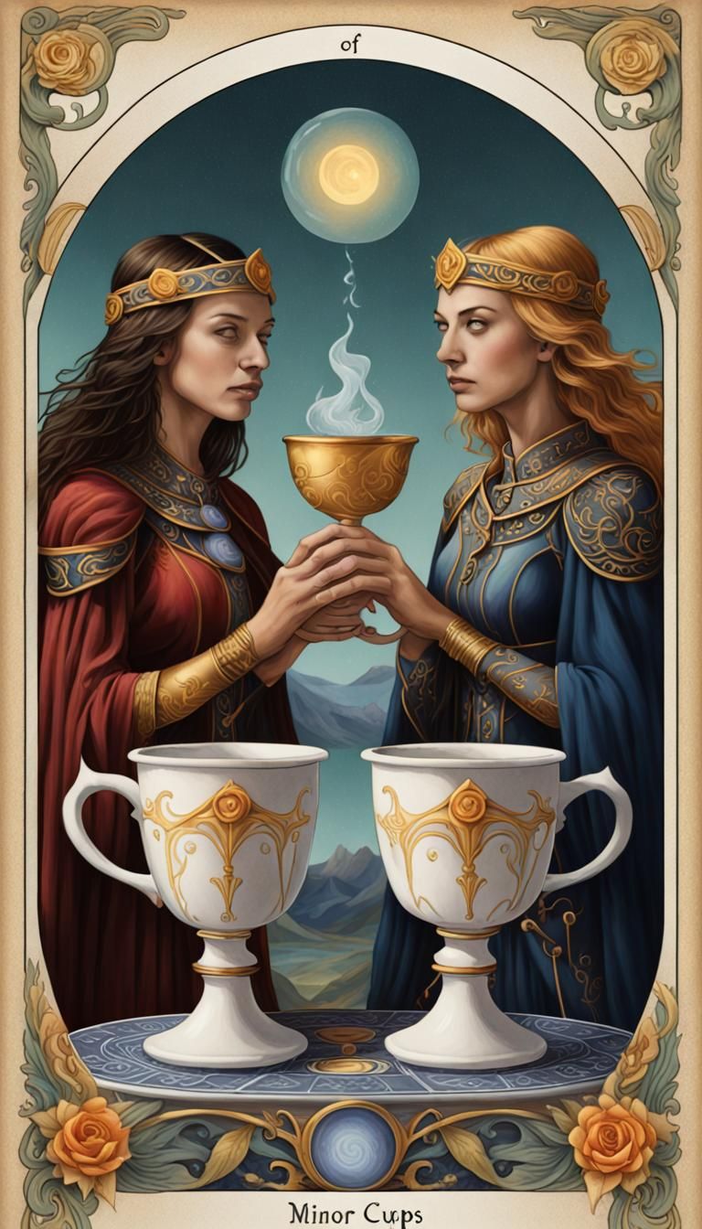 Two of Cups Tarot Card in Detailed Matte Painting