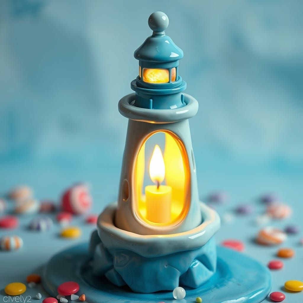 Whimsical Handmade Clay Lighthouse in Vibrant Color
