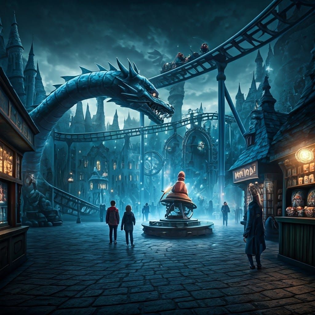 Magical Theme Park with Dragon Rollercoaster