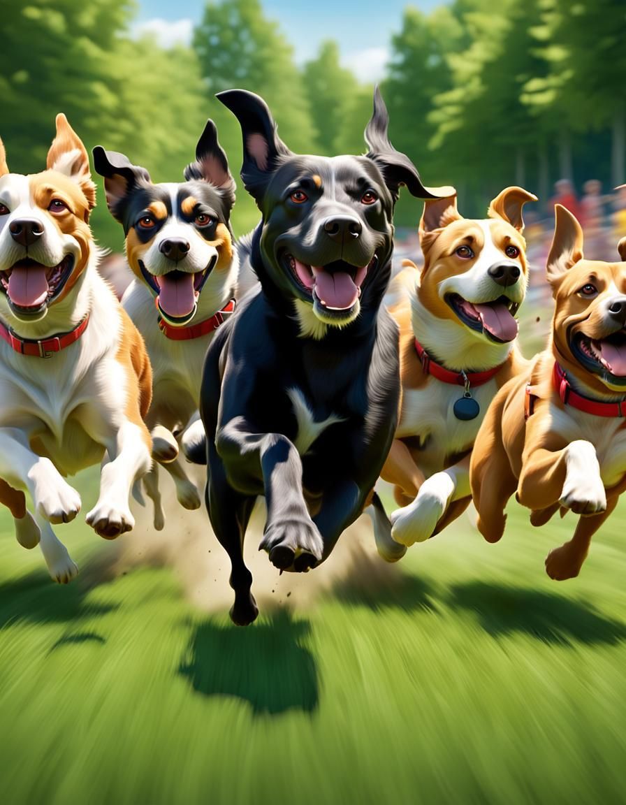 Dog Race at the Park in 3D Animation
