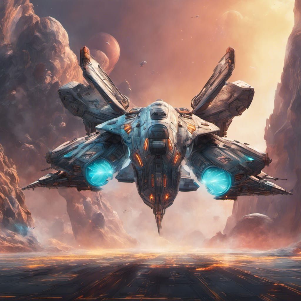 Symmetrical Sci-Fi Starship with Glowing Windows