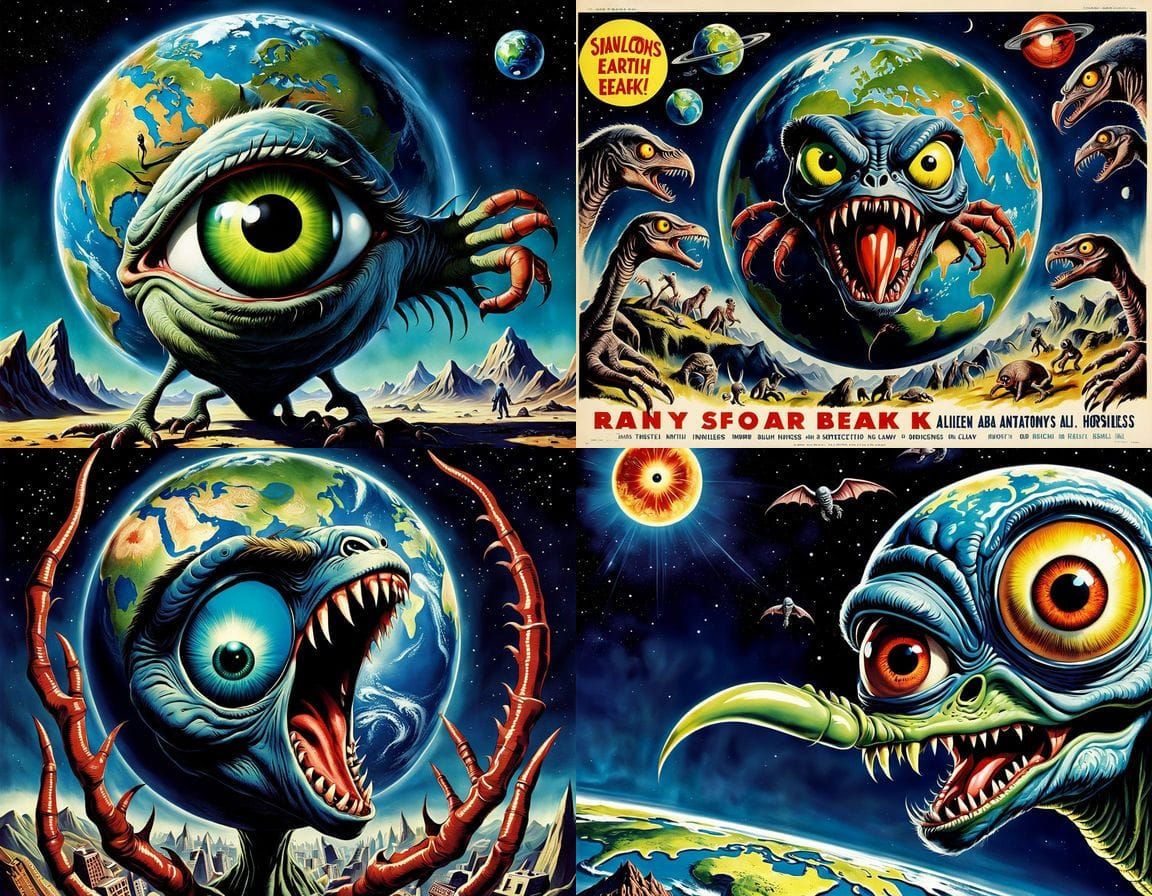 Retro Alien Invasion Movie Poster Art