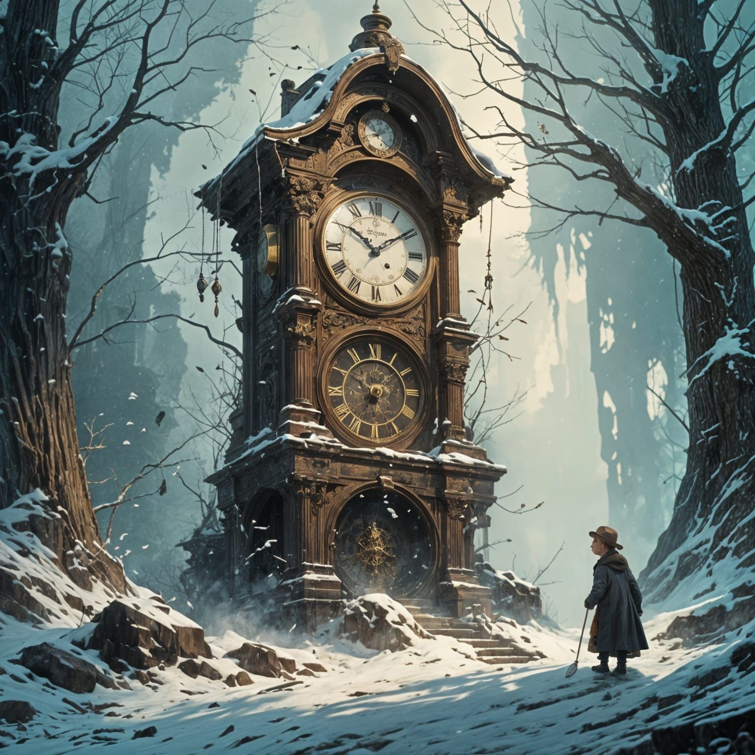Frozen Time: Grandfather Clock in Liminal Style
