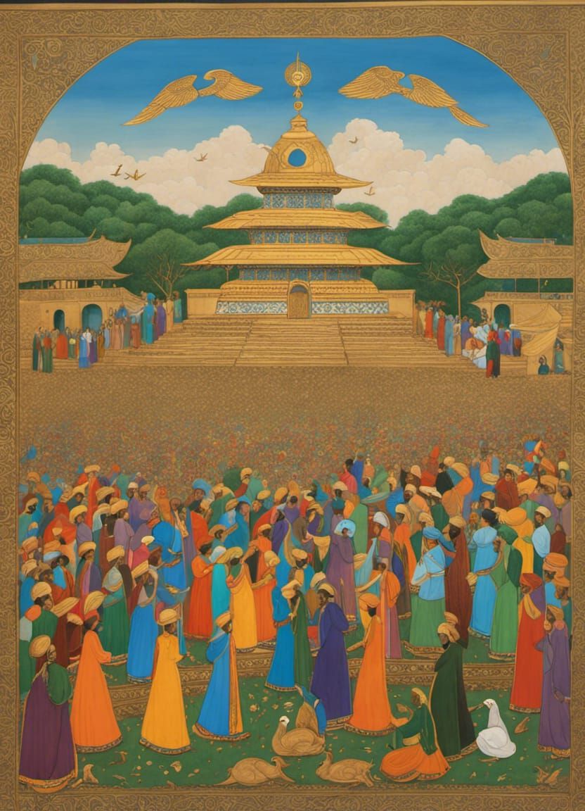 Global Gathering at Peace Bell, Rajput Painting