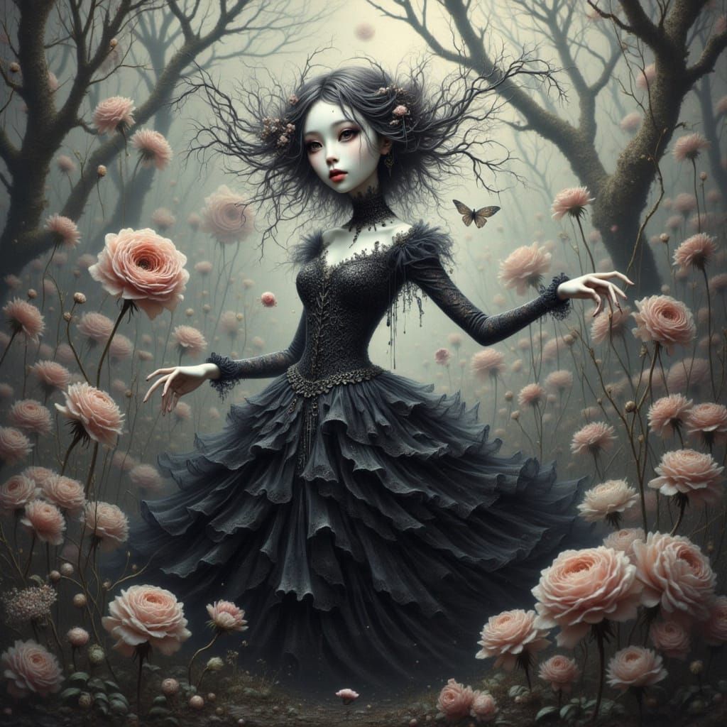 Surreal Plant-Human Hybrid in Eerie Garden