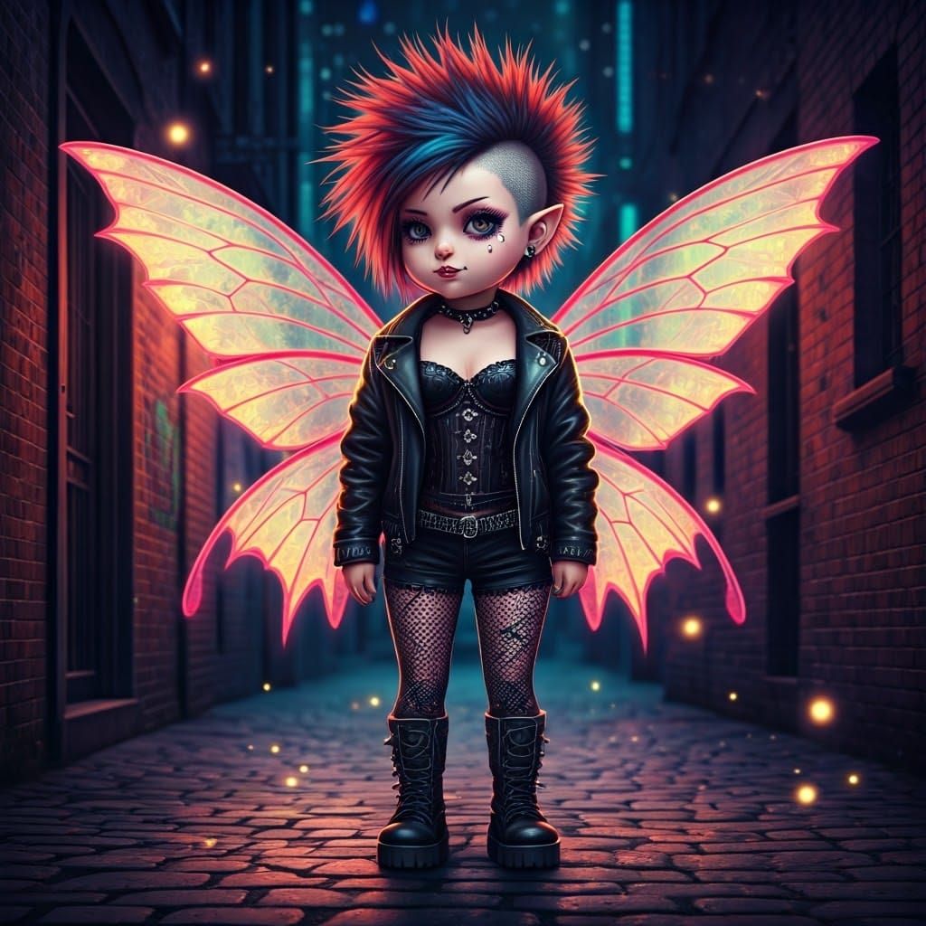Rebellious Punk Fairy with Vibrant Hair and Edgy Wings