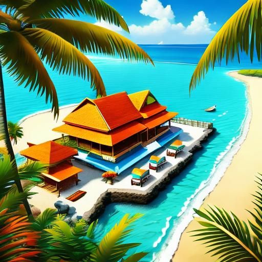Sunny Tropical Beach Scene with Figures