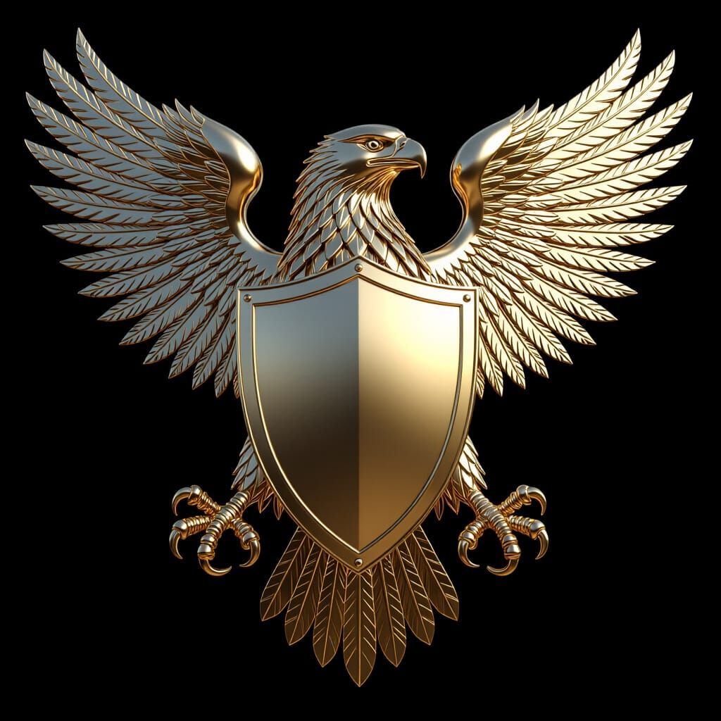 Golden Mechanical Eagle with Silver Shield