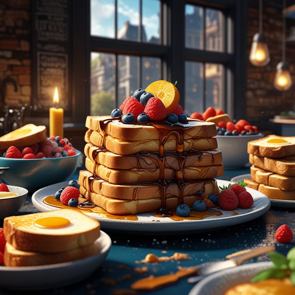 Fantastical French Toast Matte Painting in Deep, Complementa...