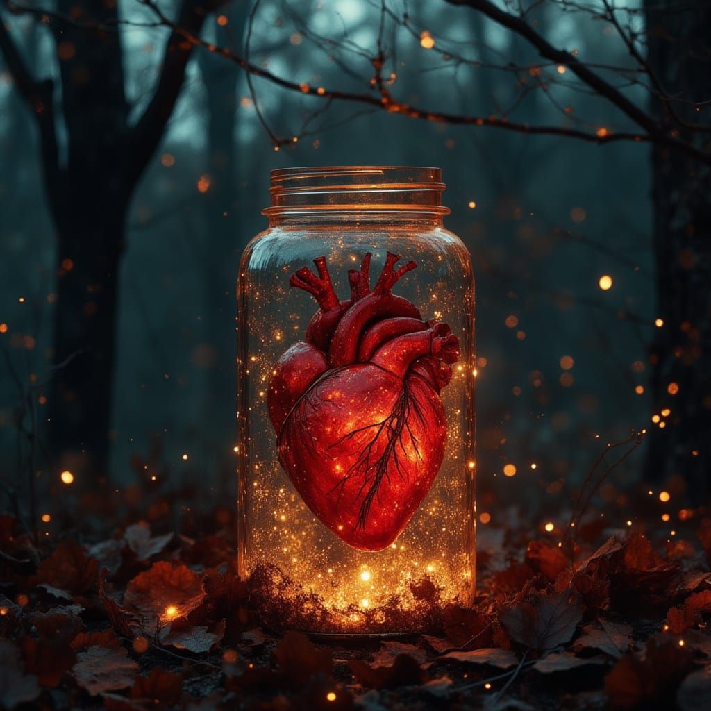 Glowing Heart in Jar with Gothic Atmosphere
