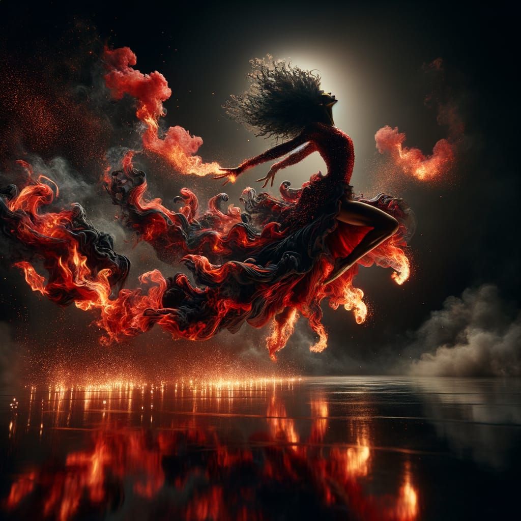 Powerful Dancer in Fiery Leap